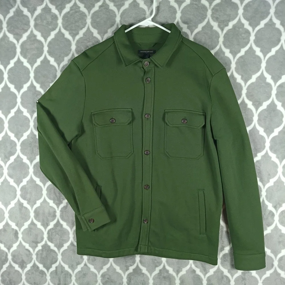Banana Republic Shacket Men Large Green Shirt Jacket Overshirt Stretch Cotton